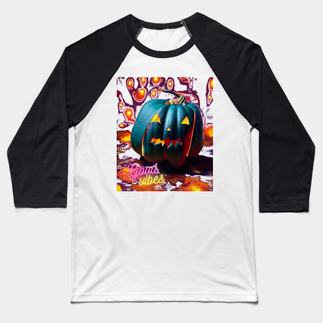 Funny Scary Pumpkin Baseball T-Shirt by Skandynavia Cora